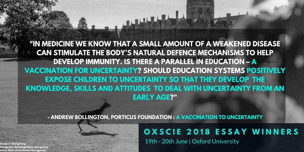 Can we create an educational vaccination for uncertainty? YES, writes one of our essay winners, Andrew Bollington. Read his essay on the importance of a positive approach to risk-taking in our schools that can foster #resilience in our students: drive.google.com/file/d/1rztHJK…