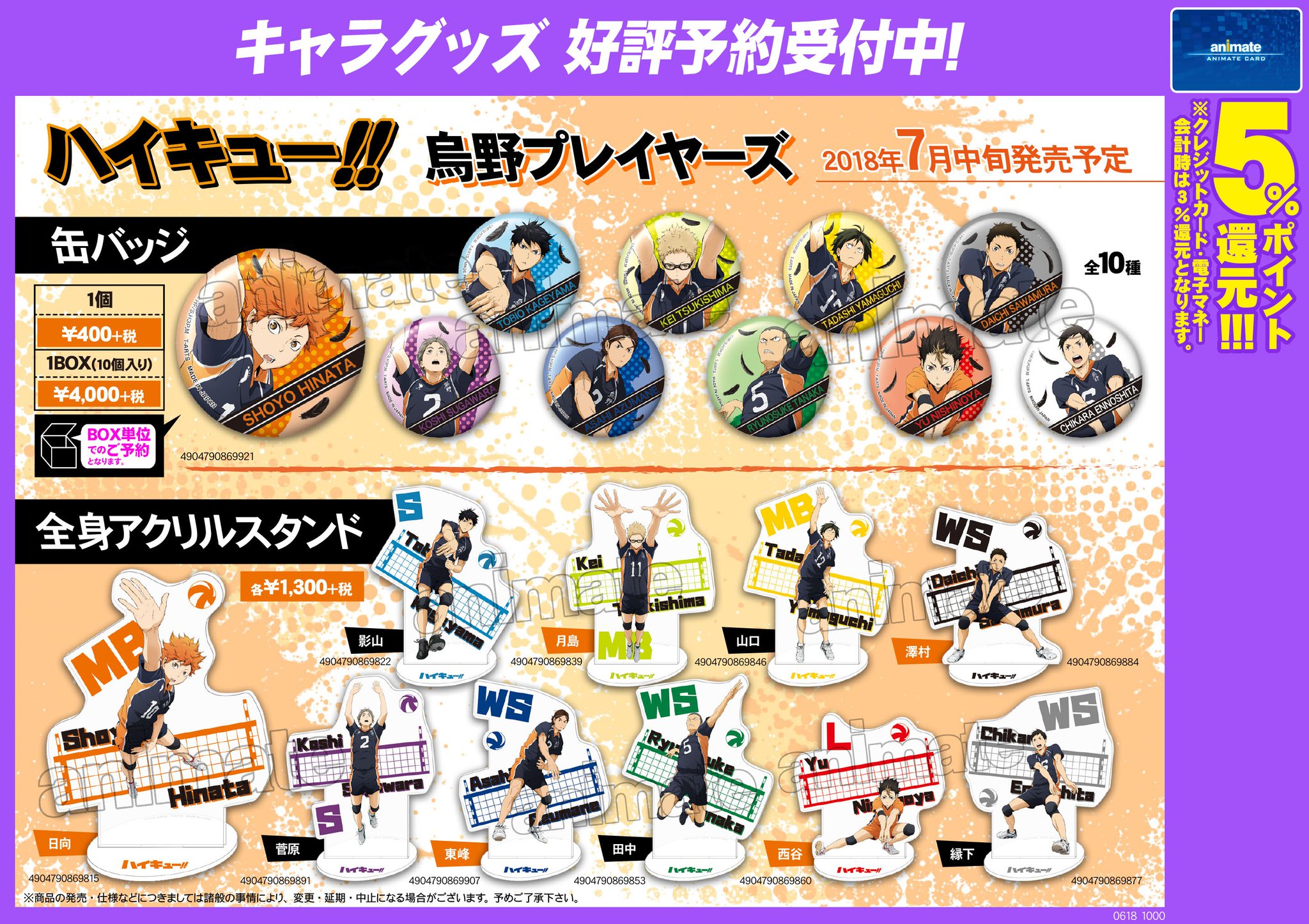 ハイキュー アクリルスタンド 缶バッジ ステータスカード もちマス ハイキュー‼ ミニアクリルスタンド デコレーション缶バッジ 黒尾