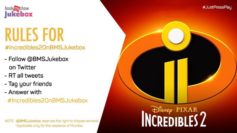 BMSJukebox's tweet photo. Don't forget to follow these rules for #Incredibles2OnBMSJukebox and stand a chance to win tickets for the special screening of #Incredibles2 

#JustPressPlay 👉https://t.co/qFgN7larxR  as questions for the #Contest will be based on our playlist ' Top Disney Songs'
#ContestAlert https://t.co/Iq3MZDuNqz