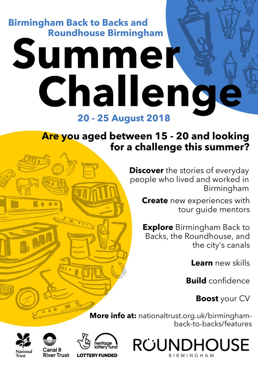 Are you aged 15 - 20 with a connection to Ladywood? We have places available for local young people on @NTmidlands Back to Backs Summer Challenge. This year, with added Roundhouse. Link for details: nationaltrust.org.uk/birmingham-bac… #ladywood #birmingham