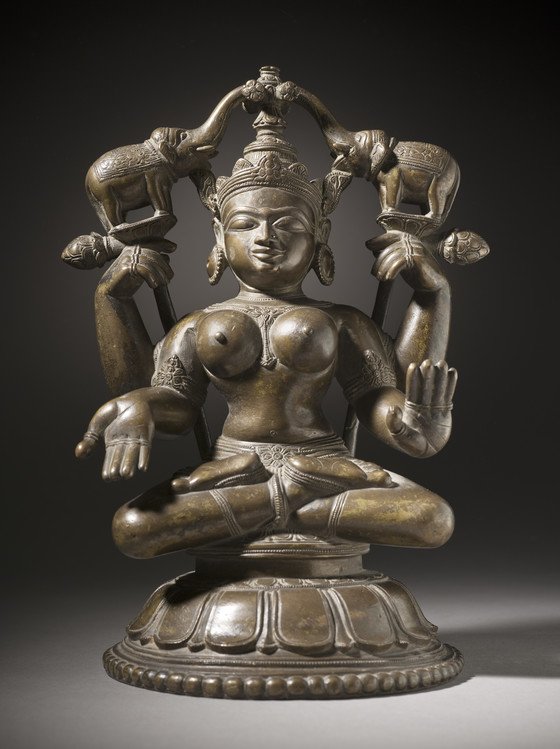 A 18th century brass vigraham of Goddess Gaja Lakshmi belonging to Odisha now being held at the Los angeles county museum. It is classified under "South Asian Art" Ha!  https://collections.lacma.org/node/240634 