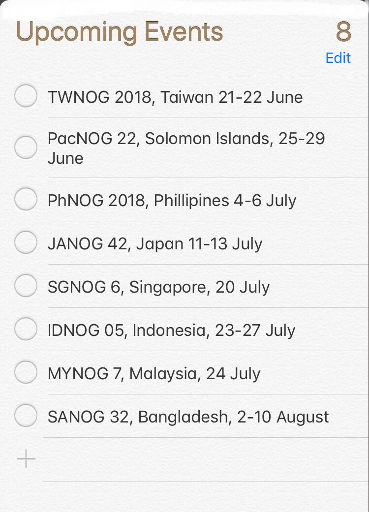apnic's tweet photo. We’re getting super excited about all the great #NOG events happening in the next 6 weeks. Which one will you be attending?
https://t.co/gI7jIKnXea
#TWNOG #PacNOG #PhNOG #JANOG #SGNOG #IDNOG #MYNOG #SANOG https://t.co/33T8B3AUGE