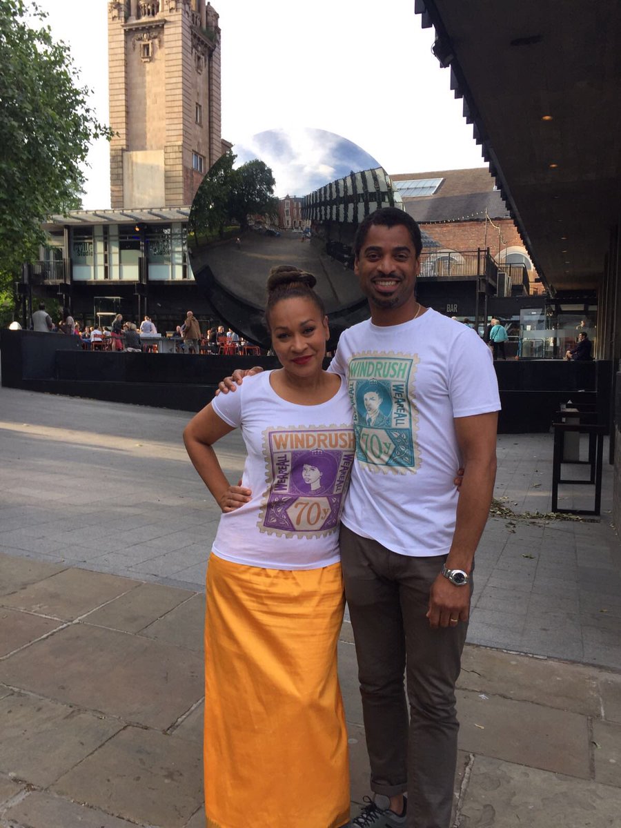 Pearl and George ⁦@MrKarlCollins⁩ at their first home ⁦@NottmPlayhouse⁩ #Shebeen representing @AllWindrush Come and see us at @stratfordeast and share some of the experiences of the Windrush generation in 1958