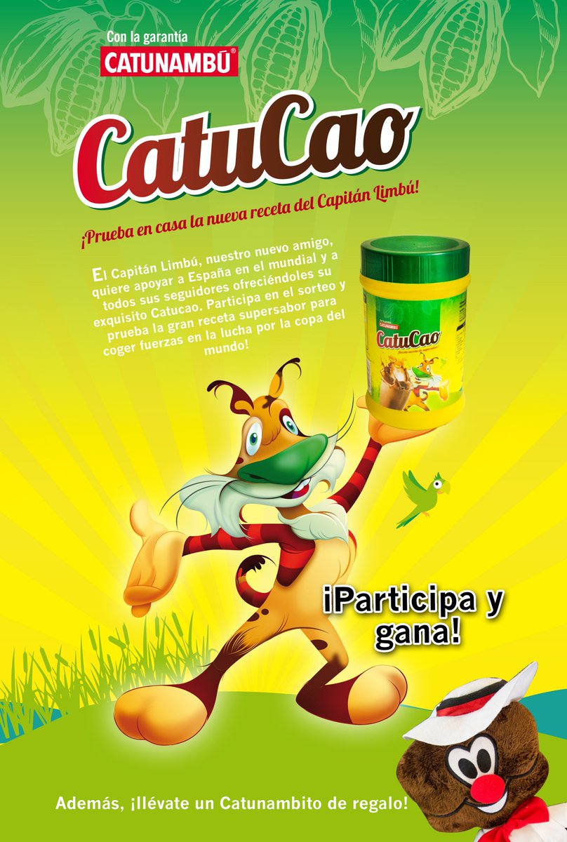 El capitán Limbú, nos trae la receta perfecta para no perder las fuerzas animando a España en el mundial. Participa ahora y llévate a casa un bote de Catucao, además, de nuestro Catunambito de peluche. 
Participa en nuestra página de Facebook.