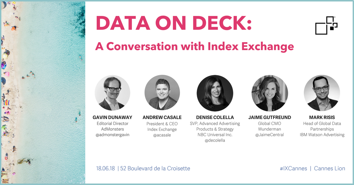 IndexExchange's tweet photo. TODAY: Please join us at 15:00 for a discussion on how industry thought-leaders are using data to create safe &amp; relevant content for audiences. #IXCannes https://t.co/XagqplbBk1