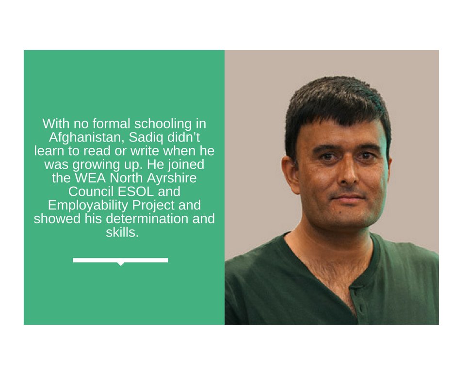 This #refugeeweek2018 we want to share Sadiq's story, who arrived from Afganistan as part of a relocation scheme &amp; started a new chapter of his life after taking a WEA course. Read his story: wea.org.uk/inspiring-stor… #adulteducation