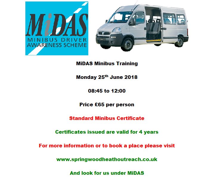 We have 2 places available on our MiDAS Driver Training next Monday. For more information please e mail:  midas@springwoodheath.co.uk