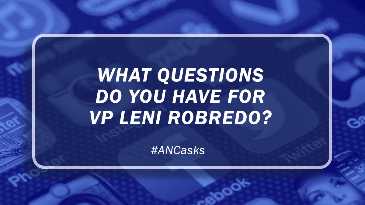 ANCALERTS's tweet photo. Is there anything you want to ask Vice President Leni Robredo? Let us know by using #ANCasks. https://t.co/aU9IZ8zmq3