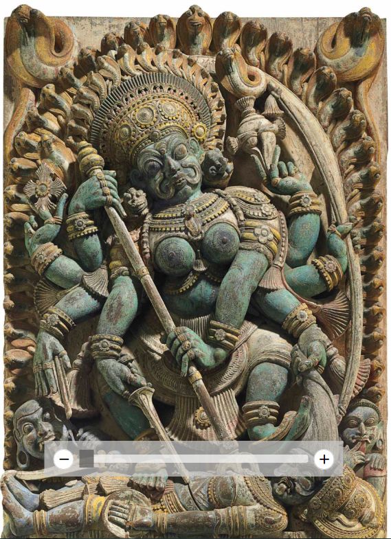 A rare 300 year old wooden carving of Mahishasuramardini belonging to Kerala (Travancore), auctioned off at the notorious british auction house christie's for $60,000 ( INR 41 lakhs!)  https://www.christies.com/lotfinder/sculptures-statues-figures/a-polychromed-wooden-panel-of-durga-slaying-6017829-details.aspx?from=salesummery&intobjectid=6017829&sid=8d9fb830-802c-46fc-a733-5128f4838943