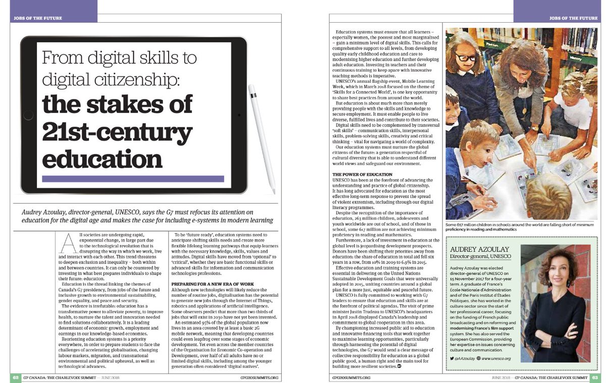 AAzoulay's tweet photo. From digital skills to digital citizenship: the stakes of 21st-century education @UNESCO @g7_rg @GloGlovProj  

https://t.co/gb4oSLijYg https://t.co/NgmDp1djlC