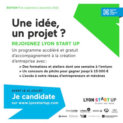 [APPEL À CANDIDATURE] 
Une #idée, un #projet ? Rejoignez <a href="/lyon_startup/">Lyon Start Up</a> ! Un programme accéléré et gratuit d’accompagnement à la création d’entreprise ! Vous êtes intéressé ? Déposez votre candidature avant le 10 juillet 2018 👉bit.ly/2leCosz