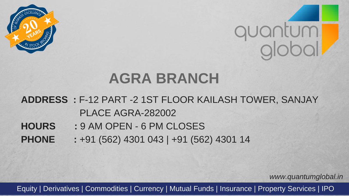 QuantumGlobal3's tweet photo. Reach us @QuantumGlobal3 Agra branch #QGSL #quantumglobalsecurities https://t.co/CH14yZIDeF