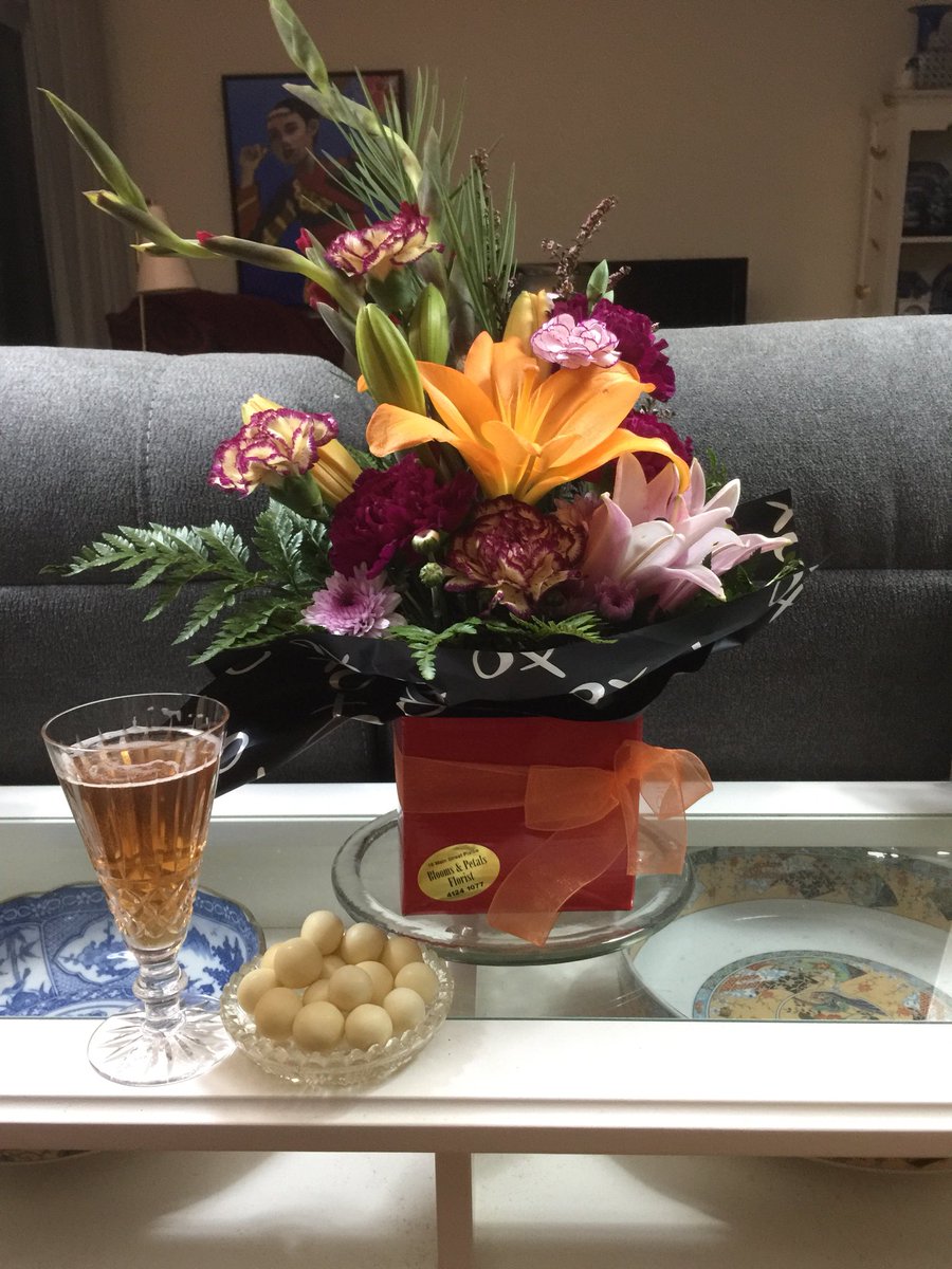 DesleyDixon's tweet photo. Birthday celebrations - Tasmanian sparkling (aka champagne), flowers, chocolates, best wishes from family and friends and BestSmoothJazz London, what more could one ask for? https://t.co/mYmmIMHcuU