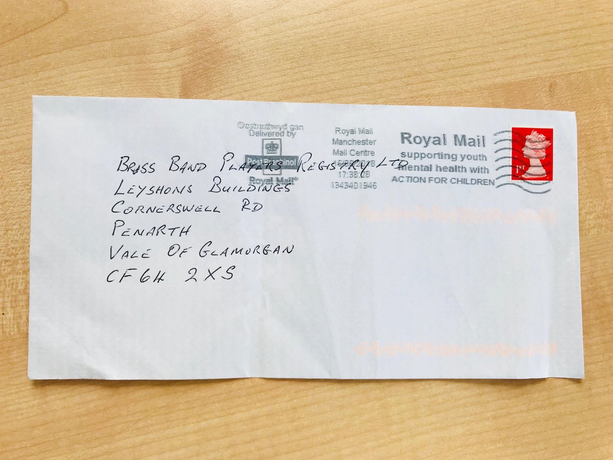BBPRegistry's tweet photo. This morning we've received two passport photos in the below envelope, but that's it. No band name, no player name, no Secretary name... nothing! The only thing we can deduce is that it MAY be from a North West band. If you recognise this handwriting, get in touch! #bbpdetectives https://t.co/3BqnjhaLLS