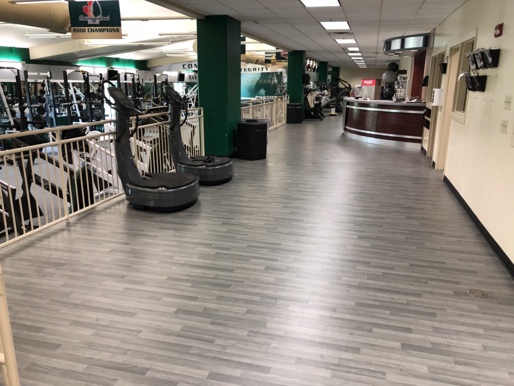 BS_Roberts's tweet photo. New Floor, Who dis? We’re back to work in here today! Thanks to @Ecoreathletes for the makeover. #MoreSpaceMoreGainz #GoBulls🤘 https://t.co/Wmhb1bXtM4