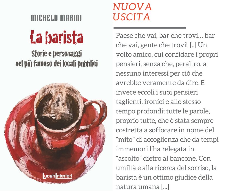 Siamo felici di annunciare che la nostra collana Interline@ si è arricchita di una NUOVA USCITA: 'La Barista', di Michele Marini.

BIO: Classe 1970, Michela Marini è nata a Sansepolcro (AR), antico borgo medievale che domina la Valtiberina toscana… bit.do/labarista
