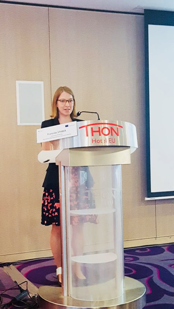 jsoyka's tweet photo. Our chair Franziska Staber points out the importance of a profound discussion on the future Erasmus programme. A big thank you to our German colleagues who make this possible today, at their conference. #eu2018at #thefutureoferasmus #mobilityiskey #sharingeuvalues https://t.co/6zrNMxvln5