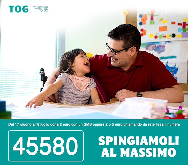AmicidiTOG's tweet photo. I bambini con patologie neurologiche complesse hanno bisogno della nostra spinta: #SPINGIAMOLIALMASSIMO! La spinta verso miglioramenti costanti e verso traguardi insperati si gioca tutta DONANDO al numero 45580
2 euro con SMS e 2 o 5 euro con chiamata da fisso. Contiamo su di te! https://t.co/1Ftl0B9wRR