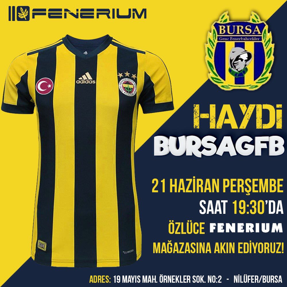 Haydi BURSAGFB Fenerbahçemize destek zamanı!
GFB tarafından Türkiye’nin her yerinde Fenerbahçemize destek amaçlı başlatılan Fenerium alışveriş etkinliğine bizde katılım sağlayacağız.
(Bursa’da ki tüm Fenerbahçeliler etkinliğimize davetlidir)
İrtibat ve bilgi : 
05070766967 ERHAN