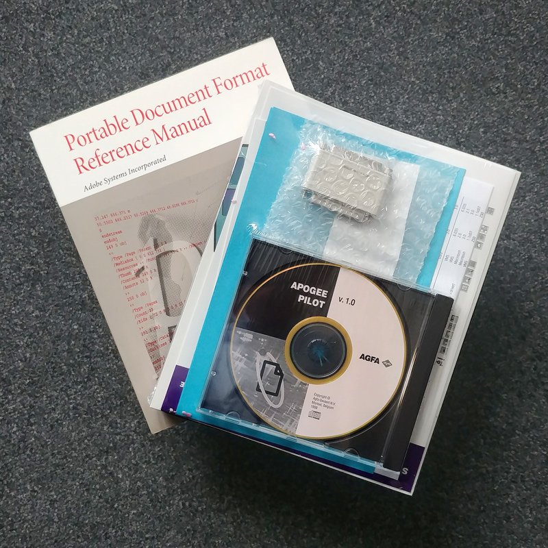 APOGEEnetwork's tweet image. PDF turns 25! Apogee was the first workflow to make full use of the new file format. Here is our original Apogee 1.0 CD, still in its shrink-wrap packaging - #pdf #prepress #automation