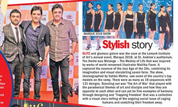 LeMarkOfficial's tweet photo. #Marque2018 has created a buzz in newspapers across Mumbai!
Read what some of them have to say about this grand event:
Navbharat Times: https://t.co/XXQyFQpOoQ
The Afternoon Despatch & Courier : https://t.co/4xis4oJN9Z
#FashionShow #Feature #Melange https://t.co/0uliHsbSzx