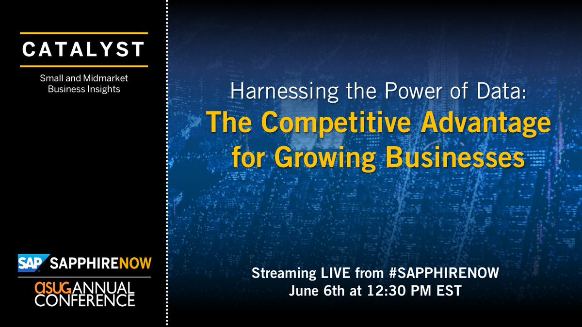 RobertSher's tweet image. Harnessing the Power of Data: The Competitive Advantage for Growing Businesses.  Join me today at 12:30pm EST for a live-steam at SAP’s #SAPPHIRENOW buff.ly/2JmU0ju #SAPMidsize