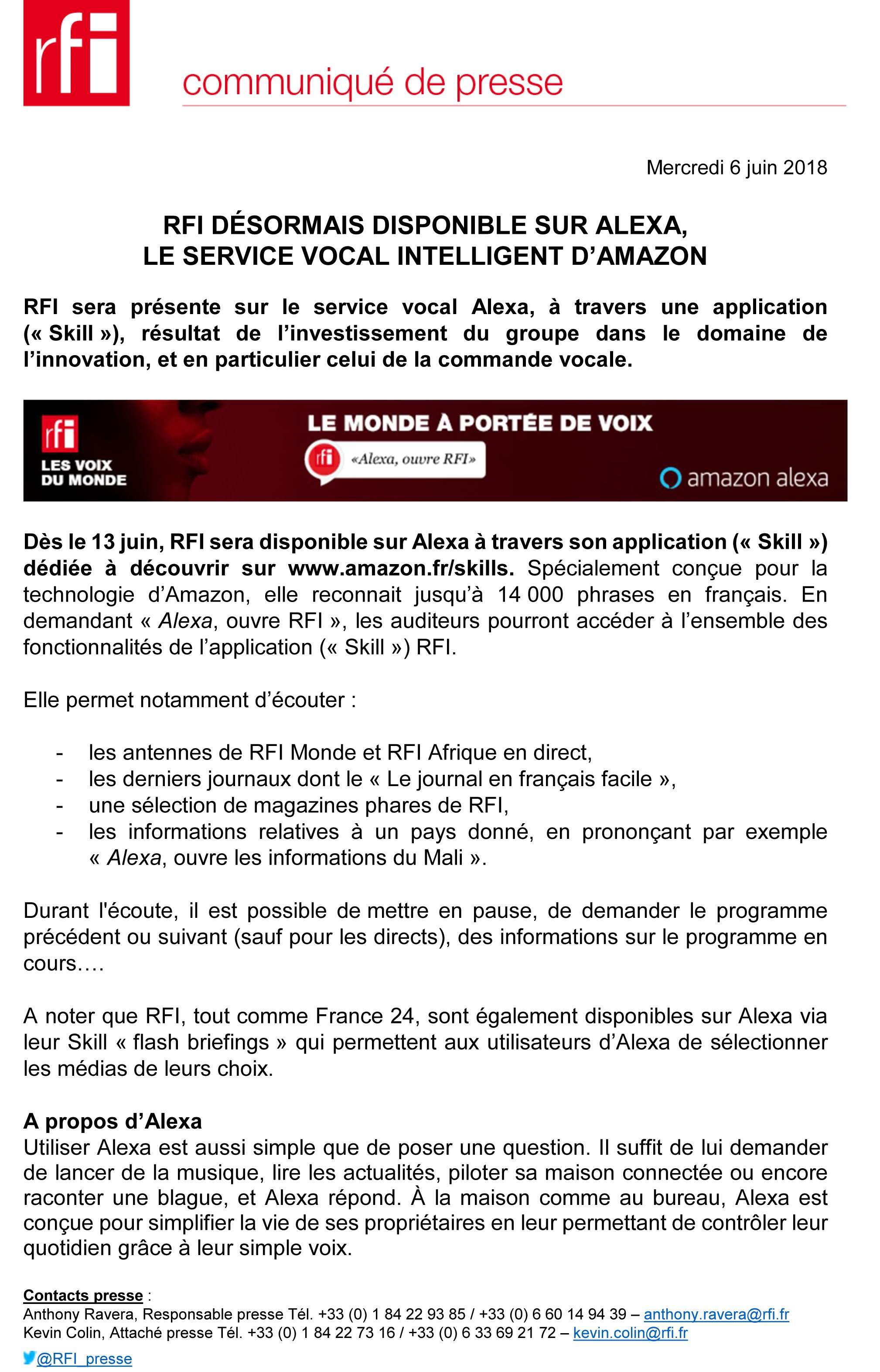 RFI – Relations Presse on X: .@RFI disponible sur #Alexa, le service vocal  intelligent d'@   / X