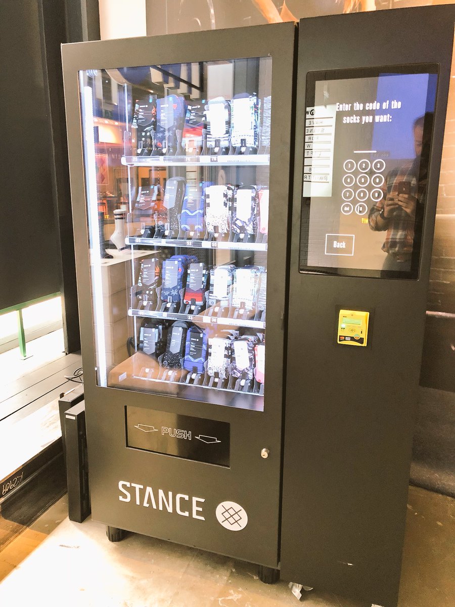 LocateRetailUK's tweet photo. Sock vending machine in-store at WIT-FITNESS. Ideal for the sock buyer who is in a hurry. #WIT #WITfitness #OneNewChange #STANCE https://t.co/xEtiox8l1q
