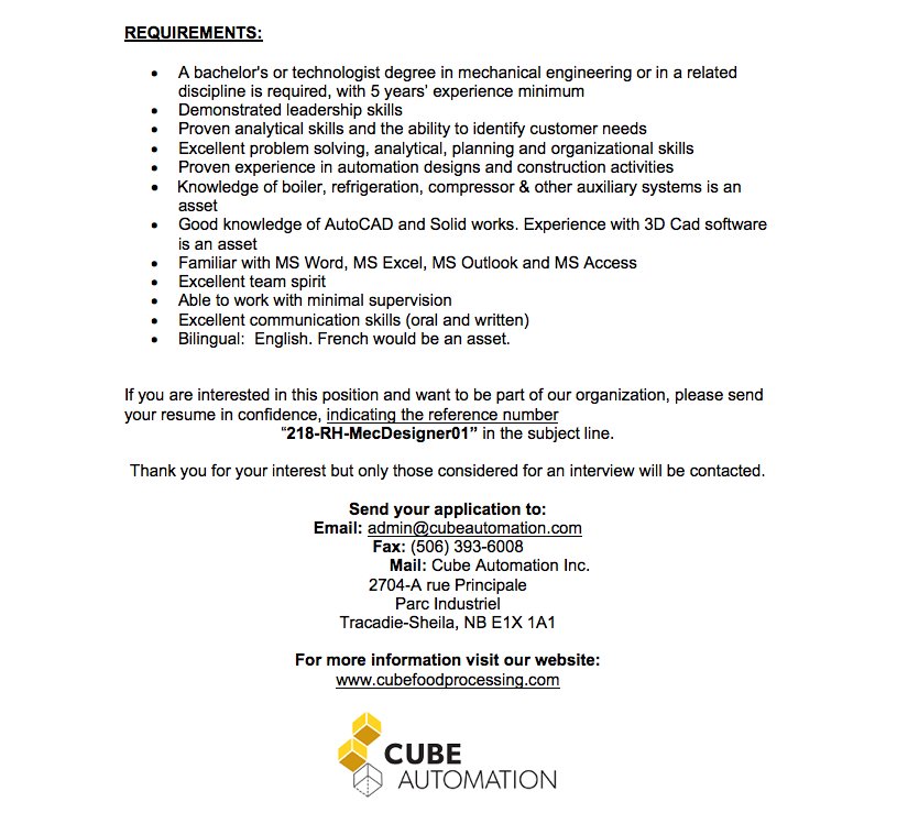 Cube Automation is looking for a mechanical designer! Please apply by June 15th.
