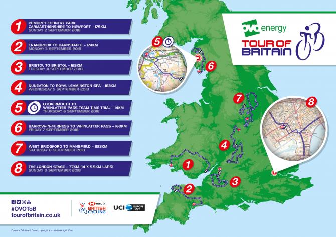 CycloShield's tweet photo. The route for the 2018 OVO Energy Tour of Britain was revealed yesterday! What do you think about the different stages? Are you interested on a specific one? It´s time to get ready! 🚴‍♂️🥇🤗 #CSnano #OVOToB https://t.co/wyTmyAfBUI
