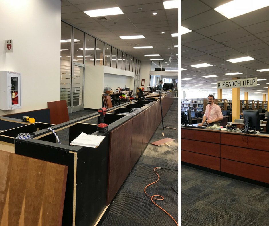 CookLibraryOfTU's tweet photo. There are some big changes coming to the library this summer. The first is the Research Help Desk and the Circulation Desk are combining into one location #RenewingCookLibrary https://t.co/VGT9SA6AsW