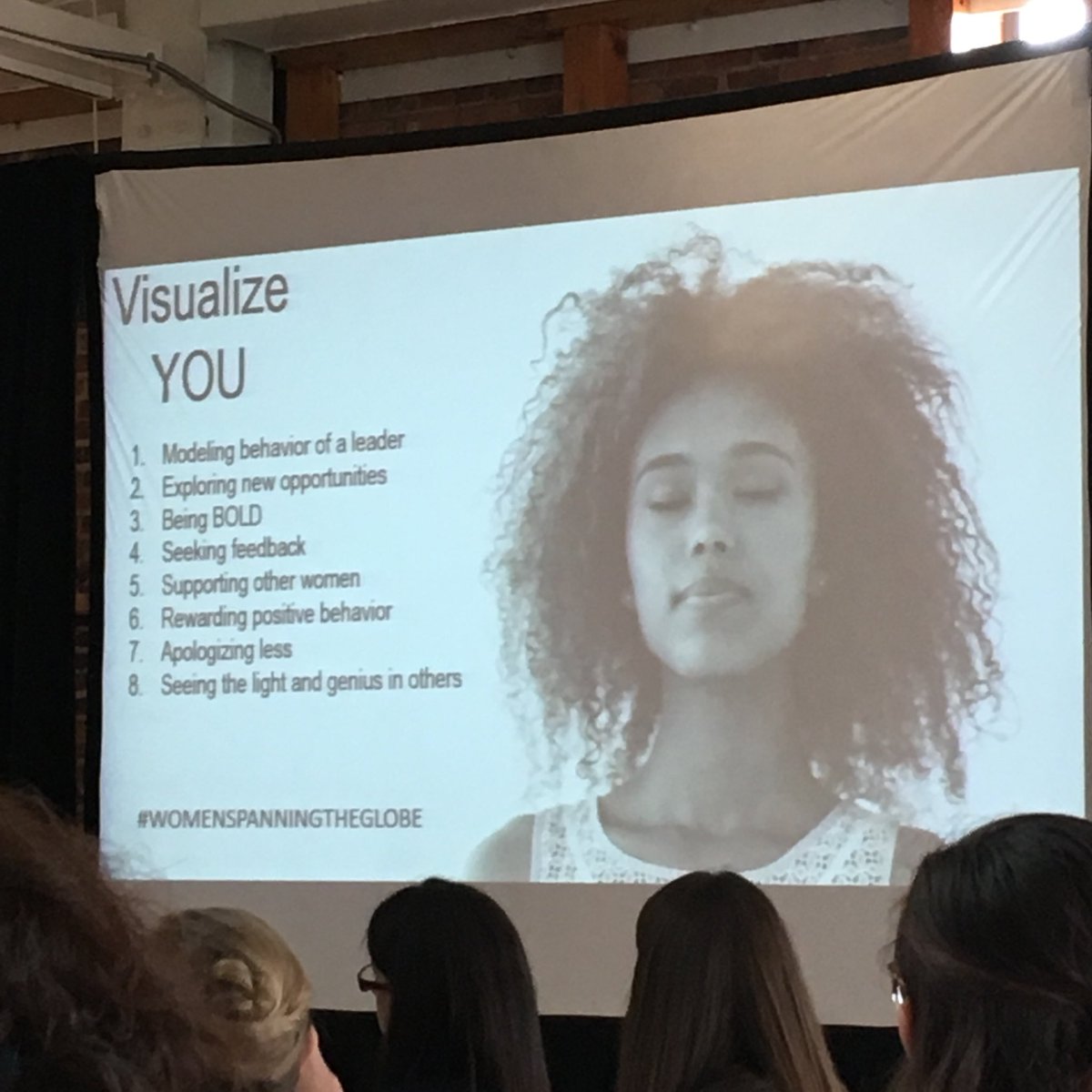 tarahgebhardt's tweet photo. I LOVE this: visualize yourself being a leader. #WomenSpanningtheGlobe @WTCInstitute https://t.co/CByV9XdQh3