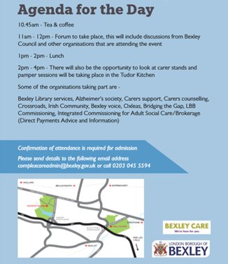 CSBex's tweet photo. Please see posters below for information on the Carers Pamper Day Bexley Council are running! @LBofBexley @whatsoninbexley @VCBexley https://t.co/k9kZz0AsDm