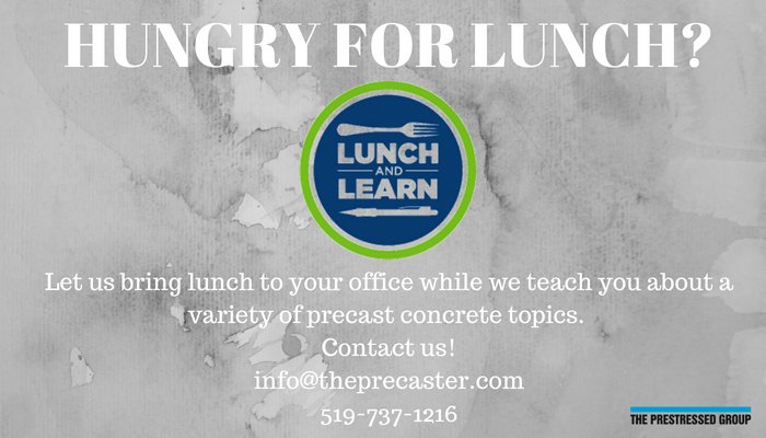 PrestressGroup's tweet photo. HUNGRY FOR LUNCH? Let us bring lunch to you while your team learns about the benefits of precast concrete in a program specific for your needs. #LunchandLearn https://t.co/PhtJfPtPWp