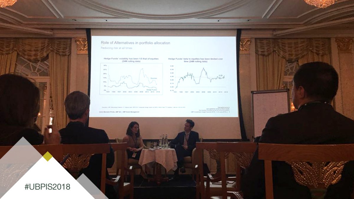 UBP_Group's tweet photo. "Alternative investments reduce risk and add return drivers to portfolios thanks to their flexibility" Keynote speech with #Effie_Datson & #Laurent_Bilke from #Stone_Milliner on #alternativeinvestment #UBPIS2018 https://t.co/FSuPD6DWKK