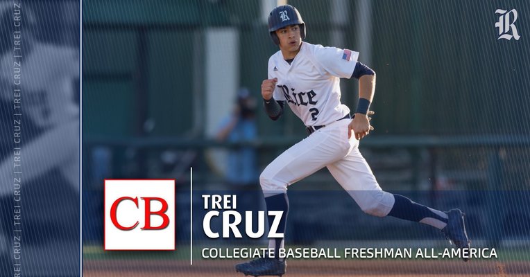 RiceBaseball's tweet photo. Congratulations to our Trei Cruz who was named to @CBNewspaper 2018 Freshman All-America Team! https://t.co/mLs8kxfPME https://t.co/5i1mXGAcaU