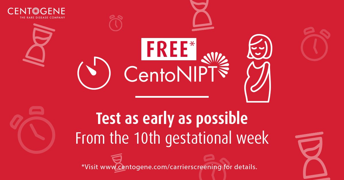 Centogene's tweet photo. Get a free #NIPT by ordering #CentoScreen #carrierscreening. #CentoNIPT® is performed on a single #maternal blood sample and detects #chromosomalabnormalities in a #fetus. 
https://t.co/dlHjwYmRqD  #recessivediseases  #preconceptiontesting #Downsyndrome #Trisomy18 #Trisomy13 https://t.co/TIFGkCoyPe