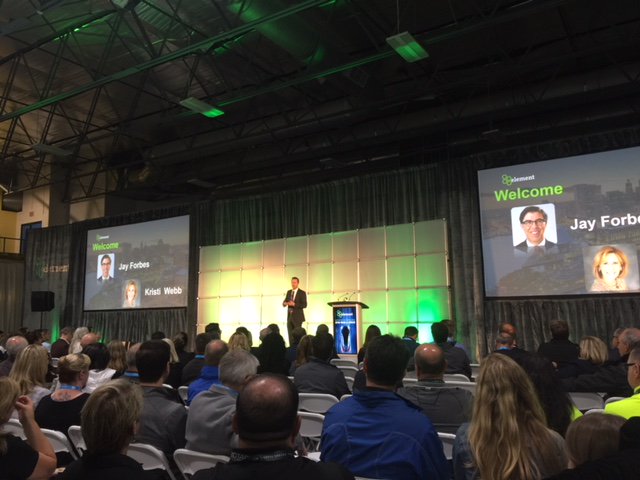 ElementFleet's tweet photo. Packed house as Chris Gittens, President, Canada welcomes our new CEO, Jay Forbes and @KristiWebbEFN on the main stage. #ElementRideAndDrive #FleetReinvented https://t.co/LJeVdycZmy