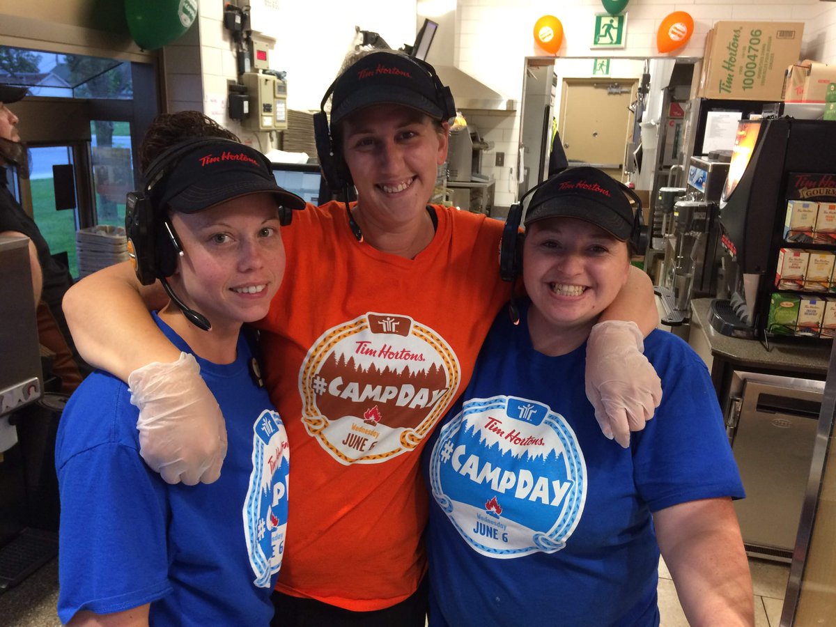 petedalliday's tweet photo. Happy #CampDay everyone. Help send some kids to camp this summer and stop by a @TimHortons today. Shout out to these ladies at #AlbertSt #ParkSt in #Ptbo who greet me every morning and make me smile. #FreshMornings #FreshCoffee https://t.co/HdLiIztUx6