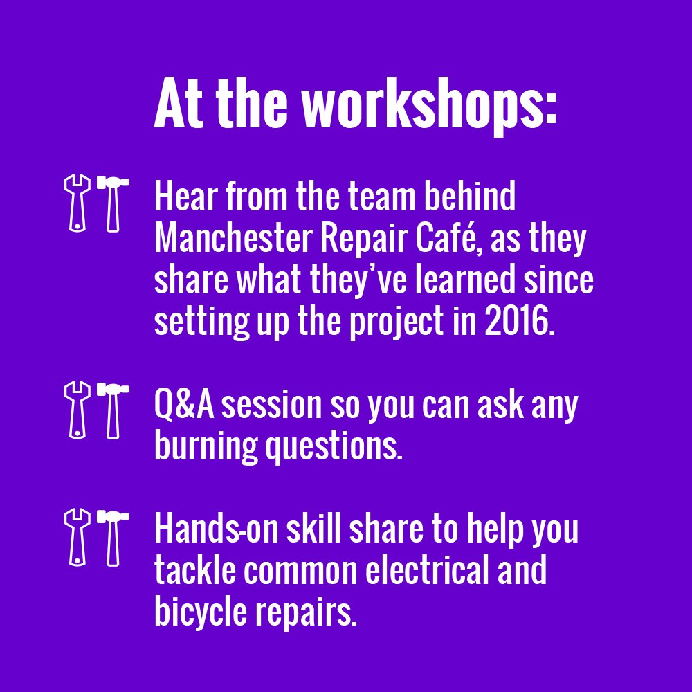 StitchedUpCoop's tweet photo. WORKSHOPS // Ever fancied setting up your own Repair Cafe? 🛠️
Come along to our FREE workshops this Saturday to find out how!
Join us in #CheethamHill or #Moston
Details &amp; RSVP via our website
👉 https://t.co/GlYnIjlgIO
#repaircafe #McrRepairCafe #communitytraining pls RT https://t.co/7rxNHIXBuQ