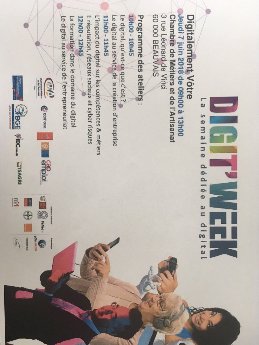 ChMARNAUD's tweet image. Agenda #DigitWeek demain #Beauvais la matinée : "Digitalement Vôtre" à la chambre des métiers et de l'Artisanat avec @poleemploi_HDF @Data_Tailors @bgehdf @ccioise @capemploi @CMA_HdF @IsagriRecrute @IDCconseil @mefbeauvaisis et @Apec_HDF