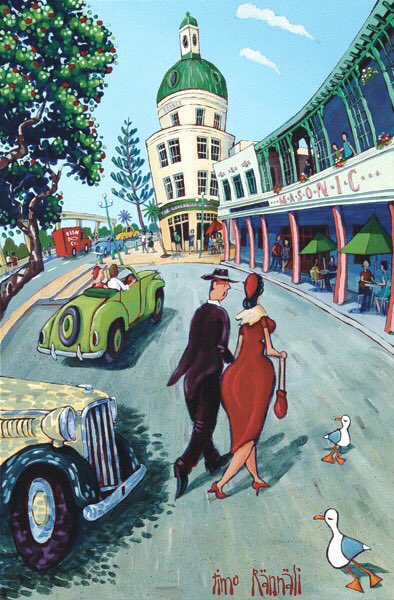 Timo  Rannali  is a New Zealand artist who paints in a distinctive ‘Fish Eye Lens ‘ style .  I like this, I’ve just found  his work and it’s quirky. ( hate that word but it fits this)