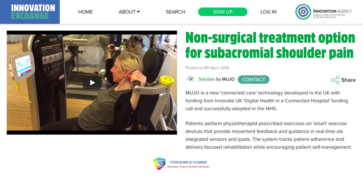 mujofitness's tweet photo. New listing on @innovationnwc Innovation Exchange 💡 Tech solution for addressing the burden of subacromial #ShoulderPain in #NHS. Connected devices offer low barrier pay-per-use adoption in treatment pathways 👇 https://t.co/8AL1msoeZ4 #NHS70 #STP #ACO #ICS #iMSK #MSKNetworks https://t.co/0aKGGDt2Y7