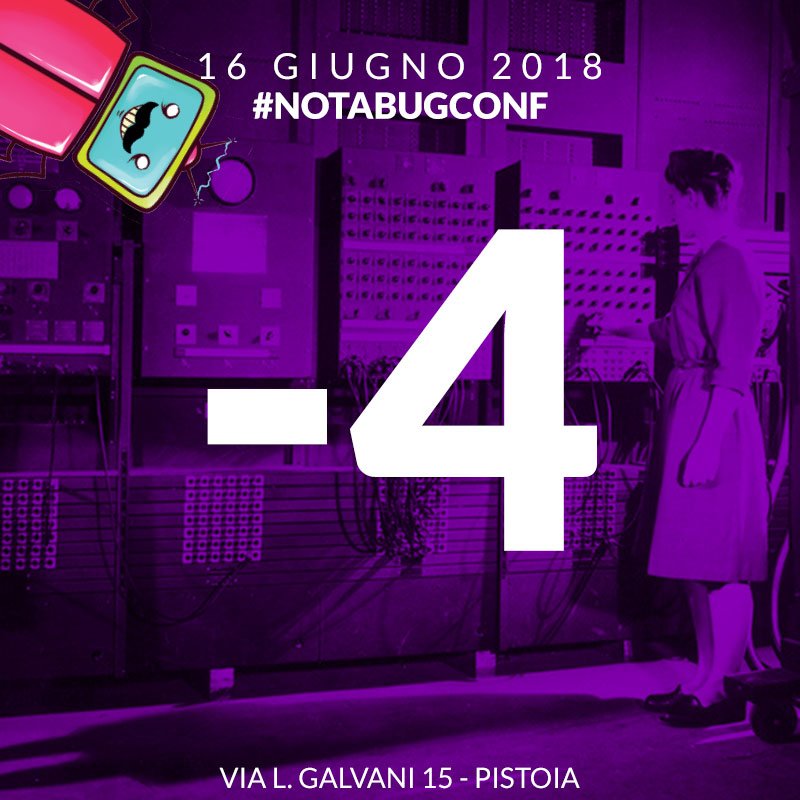 notabugconf's tweet image. Sembrava ieri che le CFP si aprivano e #notabugconf iniziava a prendere piede. 
E già mancano 4 giorni!

Facciamo community! 🖥 👥

Prendi il tuo biglietto (#free)
🥑 notabugconf.eventbrite.it

Vi ricordiamo l'hashtag ufficiale
#notabugconf