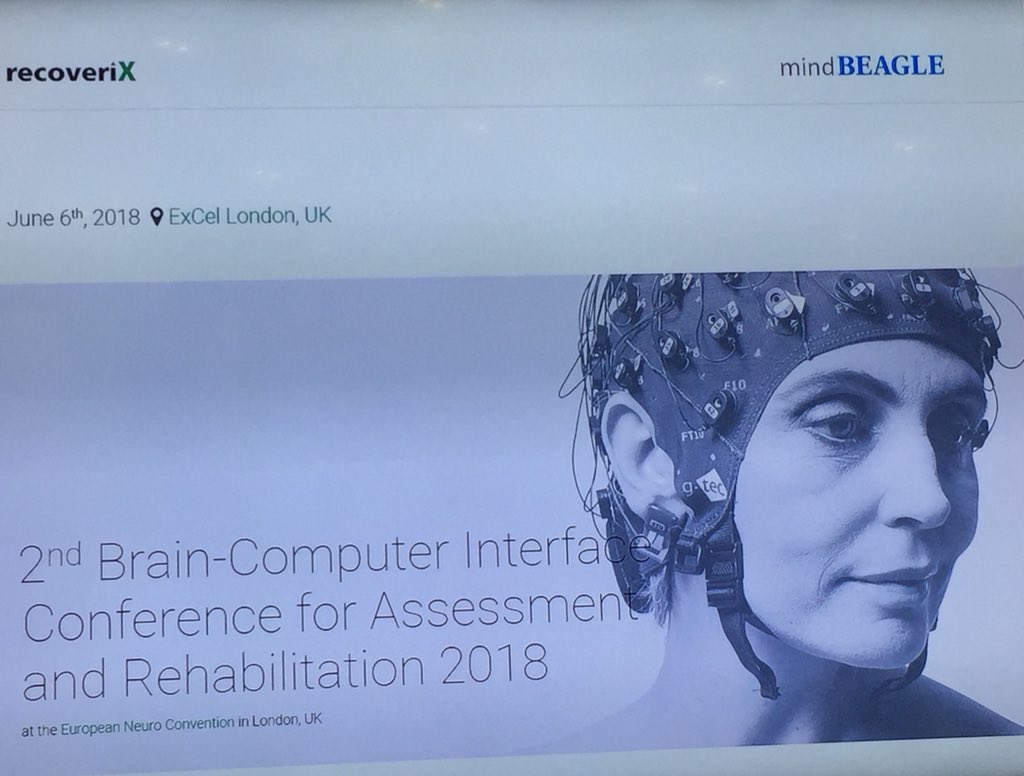 FysioCenterOy's tweet photo. Uusi teknologia valtaa alaa myös kooma- ja locked in- potilaiden diagnosoinnissa ja hoidossa, kognition tila voidaan selvittää ja kommunikointi onnistuu #mindbeagle #gtec #europeanneuroconvention #london2018 https://t.co/agd8F0LHbQ