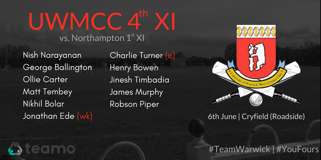 UoWMCC's tweet photo. Big game today in Midlands 3. #YouFours taking on @UONCricket 1s in a relegation scrap. At Cryfield from 12:30, please come and offer your support! @UoWWCC also on at Lakeside! #TeamWarwick https://t.co/cMCGEQ4cAj