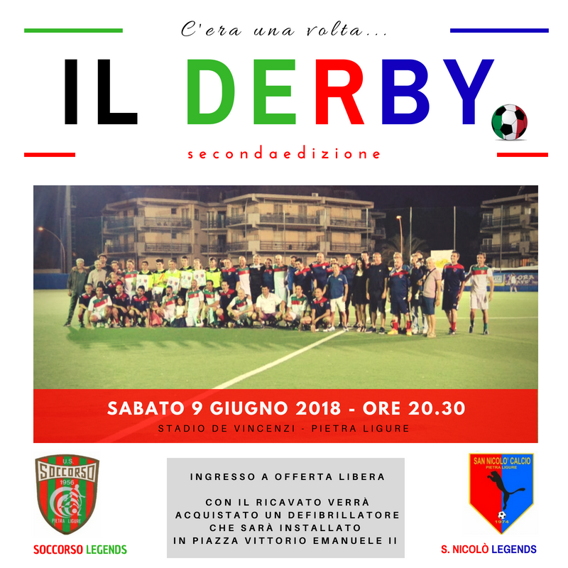 RomeoMJ's tweet photo. ⚽️ Soccorso Legends 🆚 San Nicolò Legends
🏟 Stadio De Vincenzi
📍Pietra Ligure
📅 9 Giugno
⏰ 20:30
#️⃣ #ceraunavoltailderby #derbydelcuore 
🤝Solidarietà!
e in campo ci sarò anche io!!
Se siete in zona venite numerosi mi raccomando! 
Aiutiamo ad aiutare, insieme!💚❤️💙 https://t.co/bNGIoGwNVu
