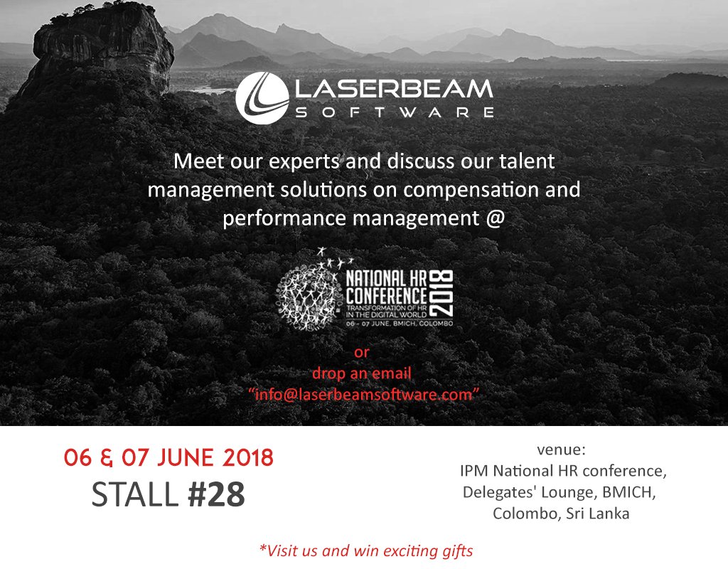 laserbeamsoft's tweet photo. https://t.co/vica9WObqn Attending #NationalHRConference #NHRC2018 in Sri Lanka June 6-7? Be sure to stop by booth #28 to learn how Laserbeam support workforce to work smarter, not harder #FocusedonResults. https://t.co/dq2dZkA0SH