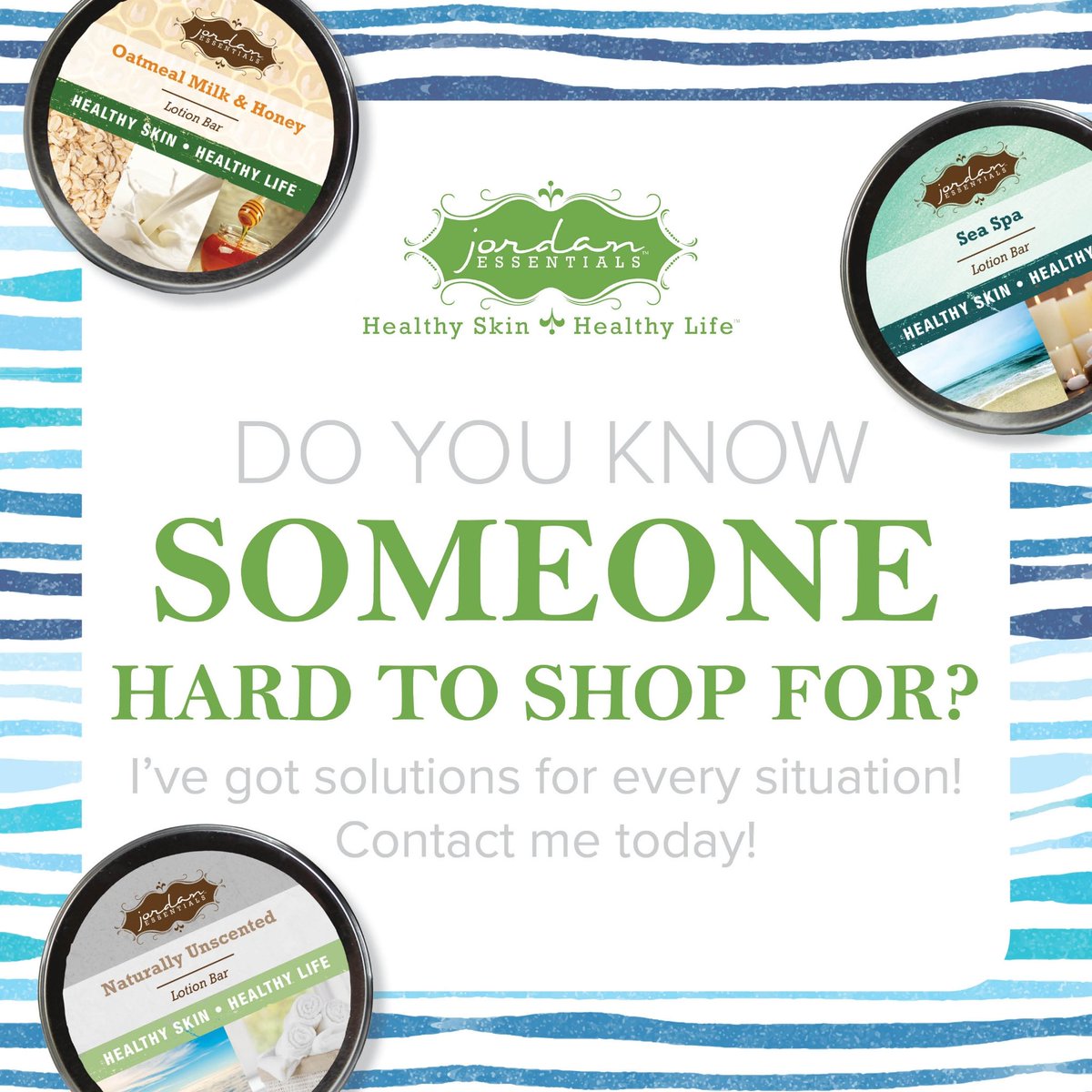 JordnEssentials's tweet photo. We all know someone who is hard to shop for!! Let one of our Consultants help you find the perfect gift for that special someone!
Need help finding a Consultant? Click here https://t.co/WbOZ8P7RqJ
#jordanessentials #healthyskinhealthylife #hardtoshopfor #wehavesolutions https://t.co/nsjC4DGrfi