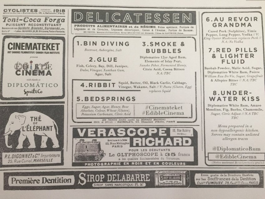 Our menu for <a href="/EdibleCinema/">Edible Cinema</a> Delicatessen at <a href="/cinemateketDK/">Cinemateket i Kbh</a>  is looking lovely - tickets still available! ow.ly/cYev30kmABj